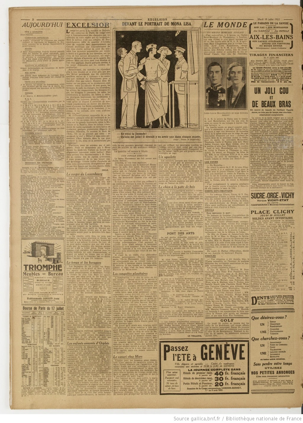 Excelsior edition du 18 juillet 1922 la page a lire les vergers du jardin du Luxembourg P2