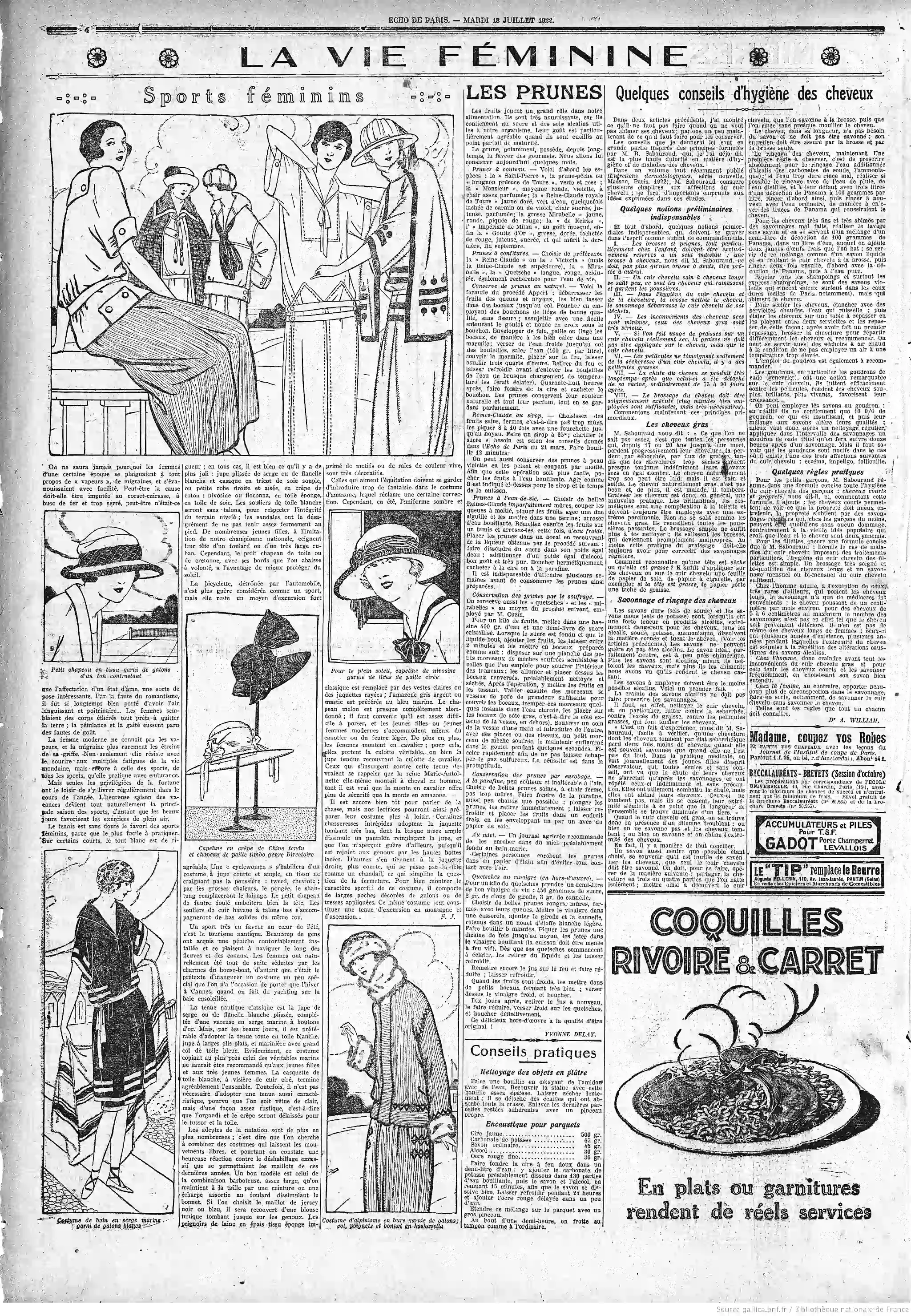 LEcho de Paris edition du 18 juillet 1922 la page recettes de prunes quetsch P4