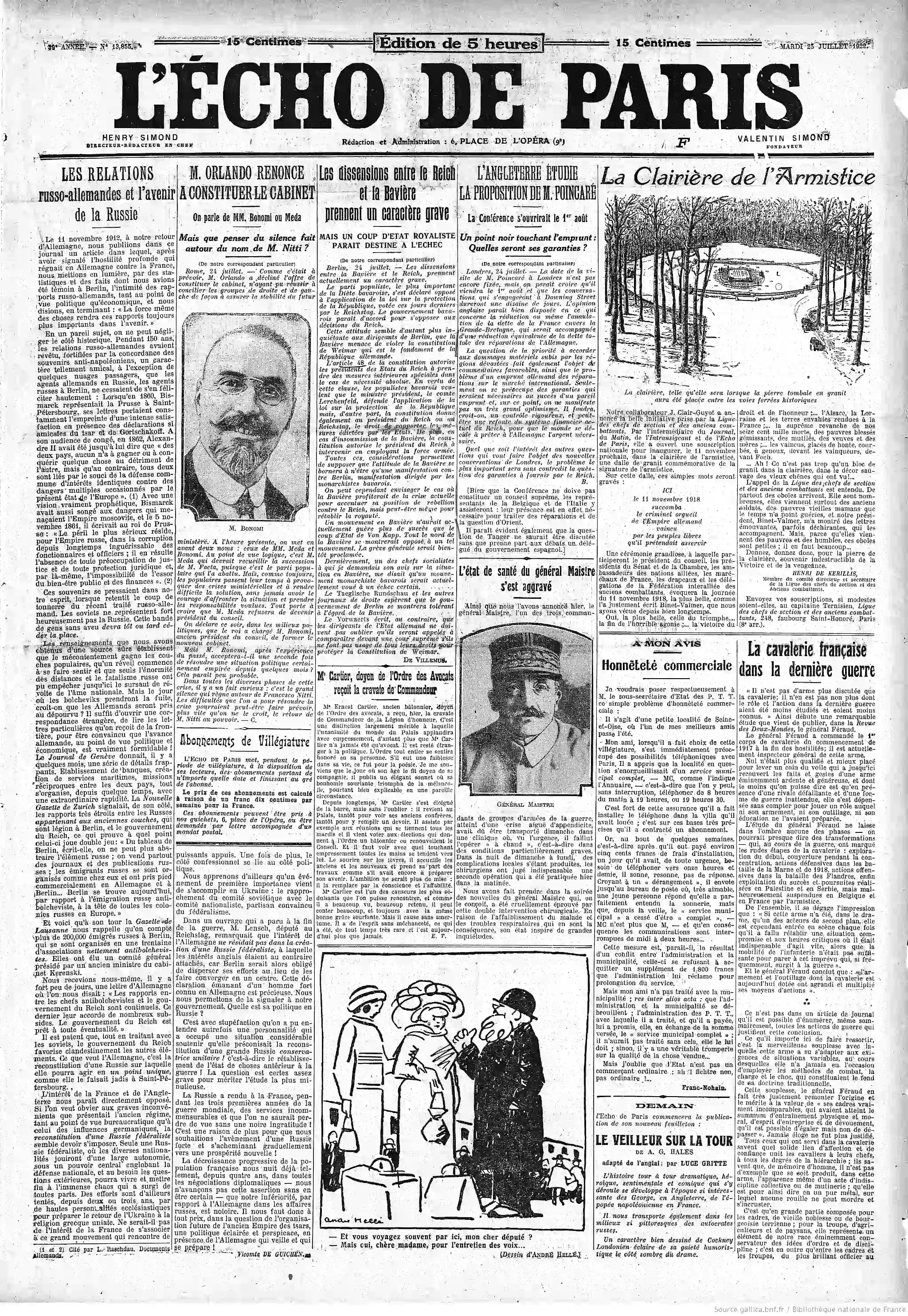 LÉcho de Paris édition du 25 juillet 1922 la une honnêteté commerciale et les fournisseurs d accès P1