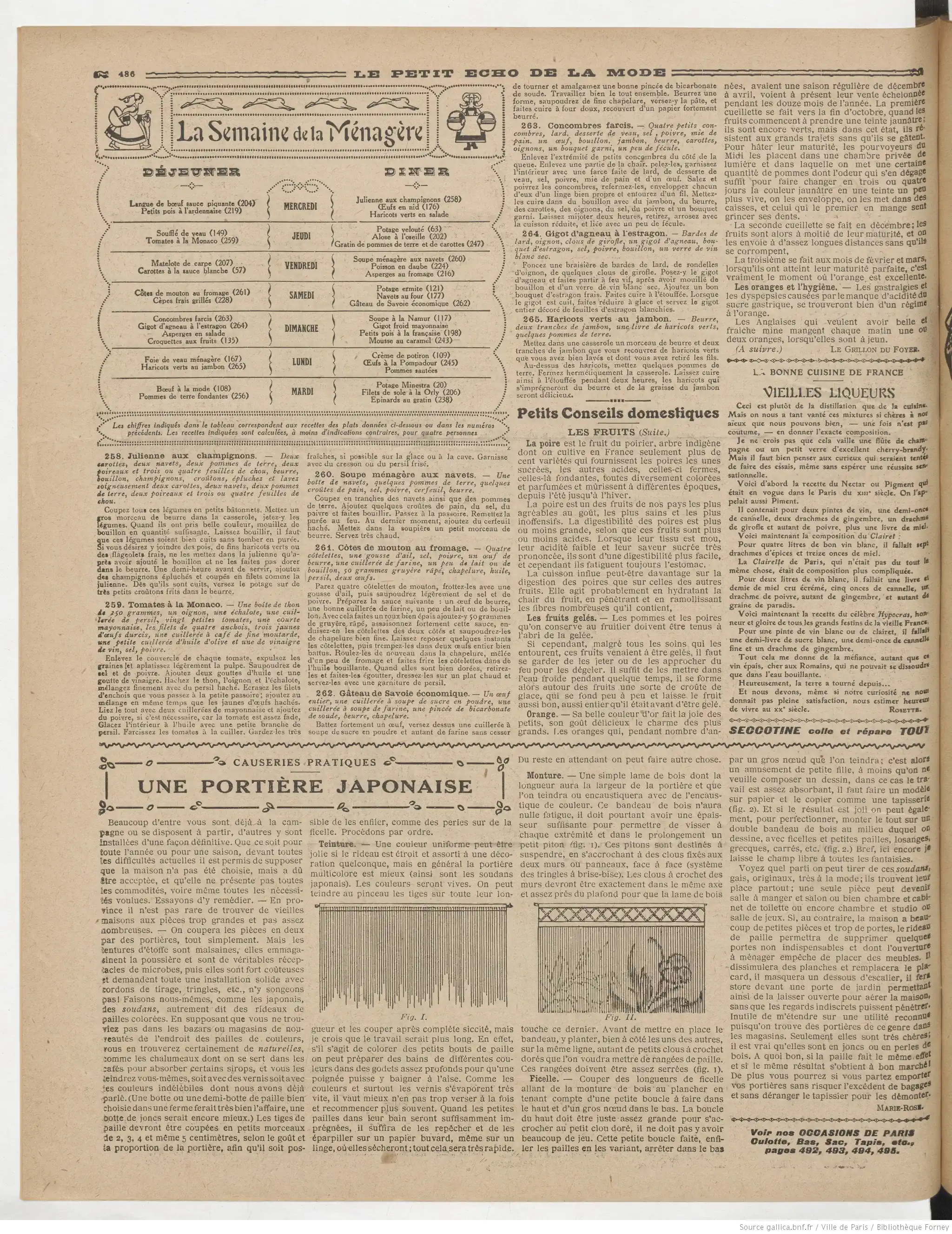 La Bignole Le Petit écho de la mode édition du 30 juillet 1922 sur la page six les bonnes recettes de la semaine