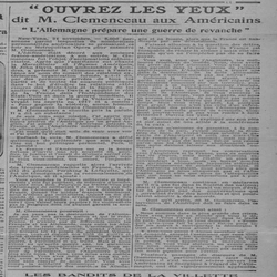 "Ouvrez les yeux" le discours de Clémenceau à New York