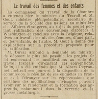 le travail des femmes et des enfants, il faut se mettre en confrmité avec la convention de Washington à laquelle s'est jointe la Belgique