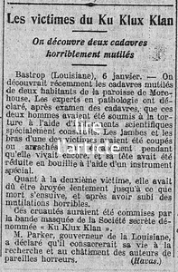 les victimes du Ku Klux Klan, des cruautés auraient été commises par les membres de cette organisation