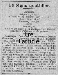 Le menu quotidien avec une recette de confiture d'abricots et de potiron comme mise en bouche de cette journée