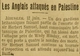 une brève qui parvient de Jérusalem : les Anglais attaqués en Palestine