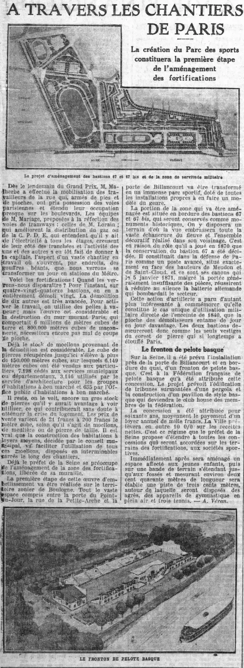 park of sports and fortifications of Paris