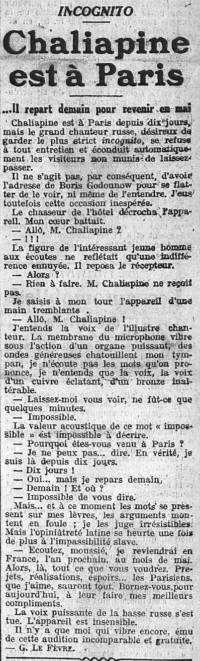 LIntransigeant  Chaliapine incognito