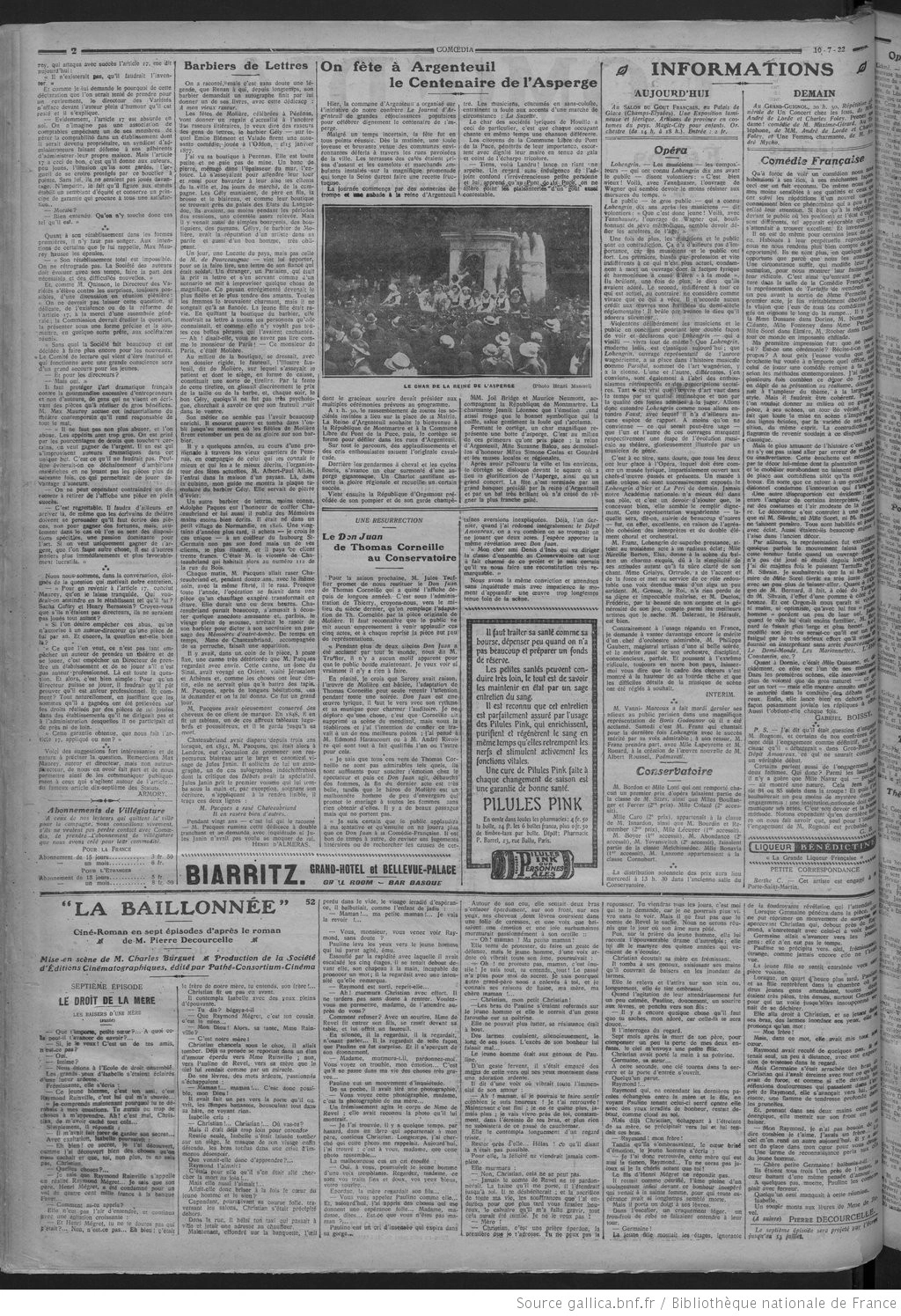 Comoedia édition du 10 juillet 1922 la page la fête de l asperge à Argenteuil P2