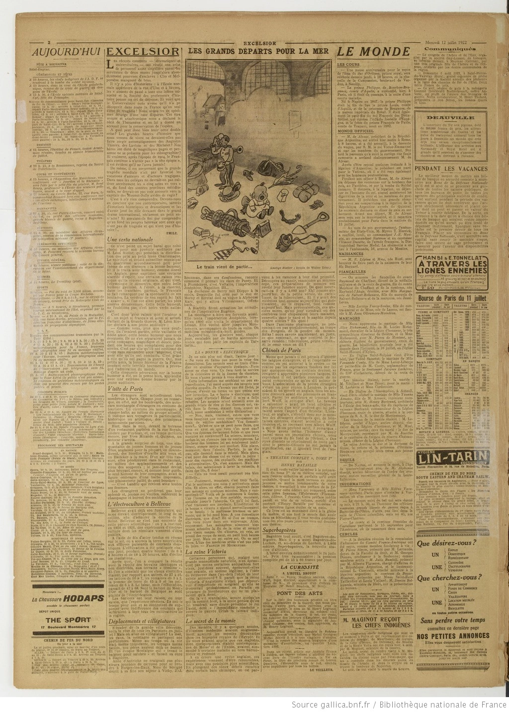 Excelsior édition du 12 juillet 1922 la une l électro agriculture à Bellevue P2
