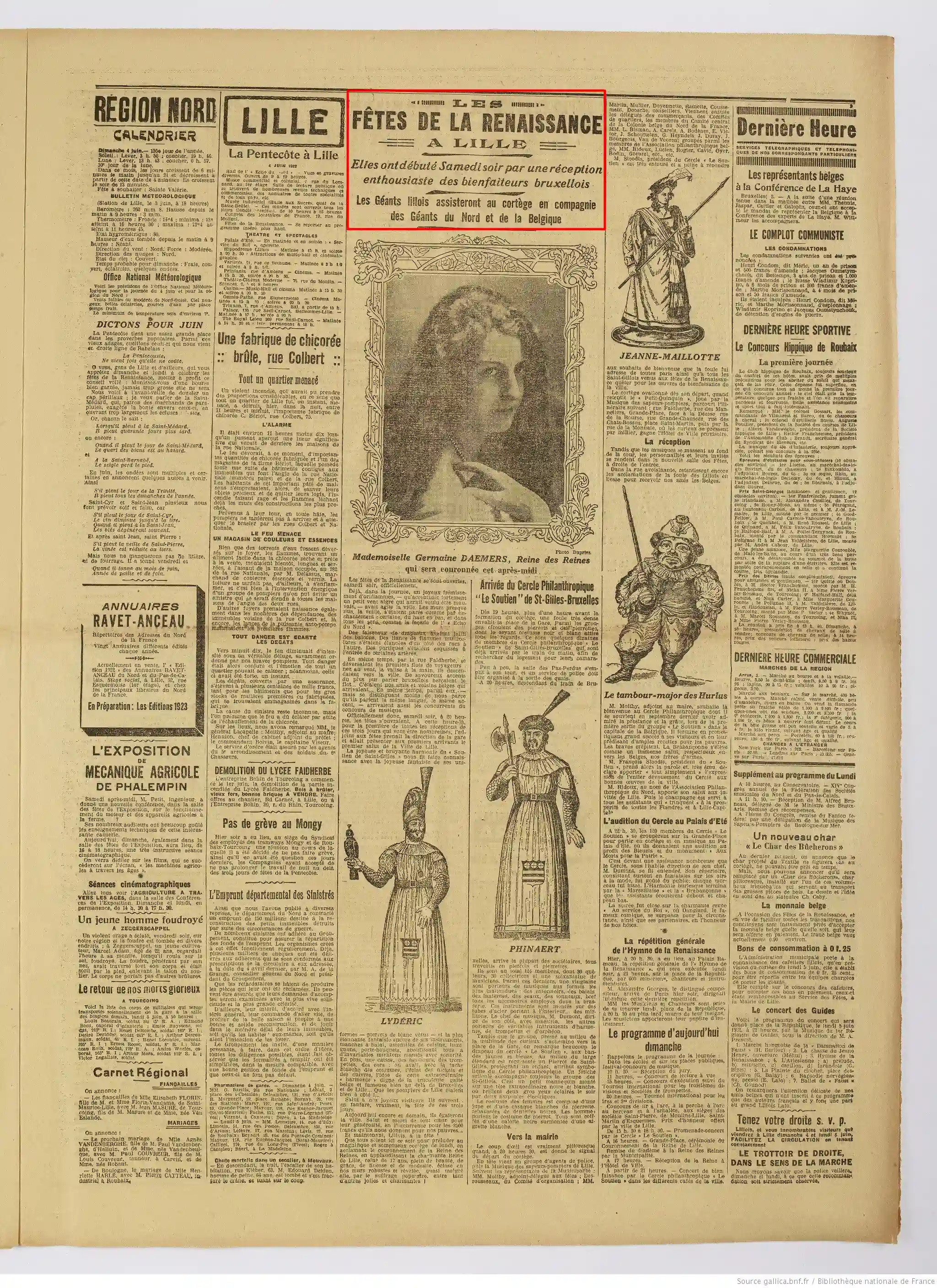 Le Grand écho du Nord édition du 05 juin 1922 les Gilles les Binches carnaval de Lille 3.jpeg 05 1