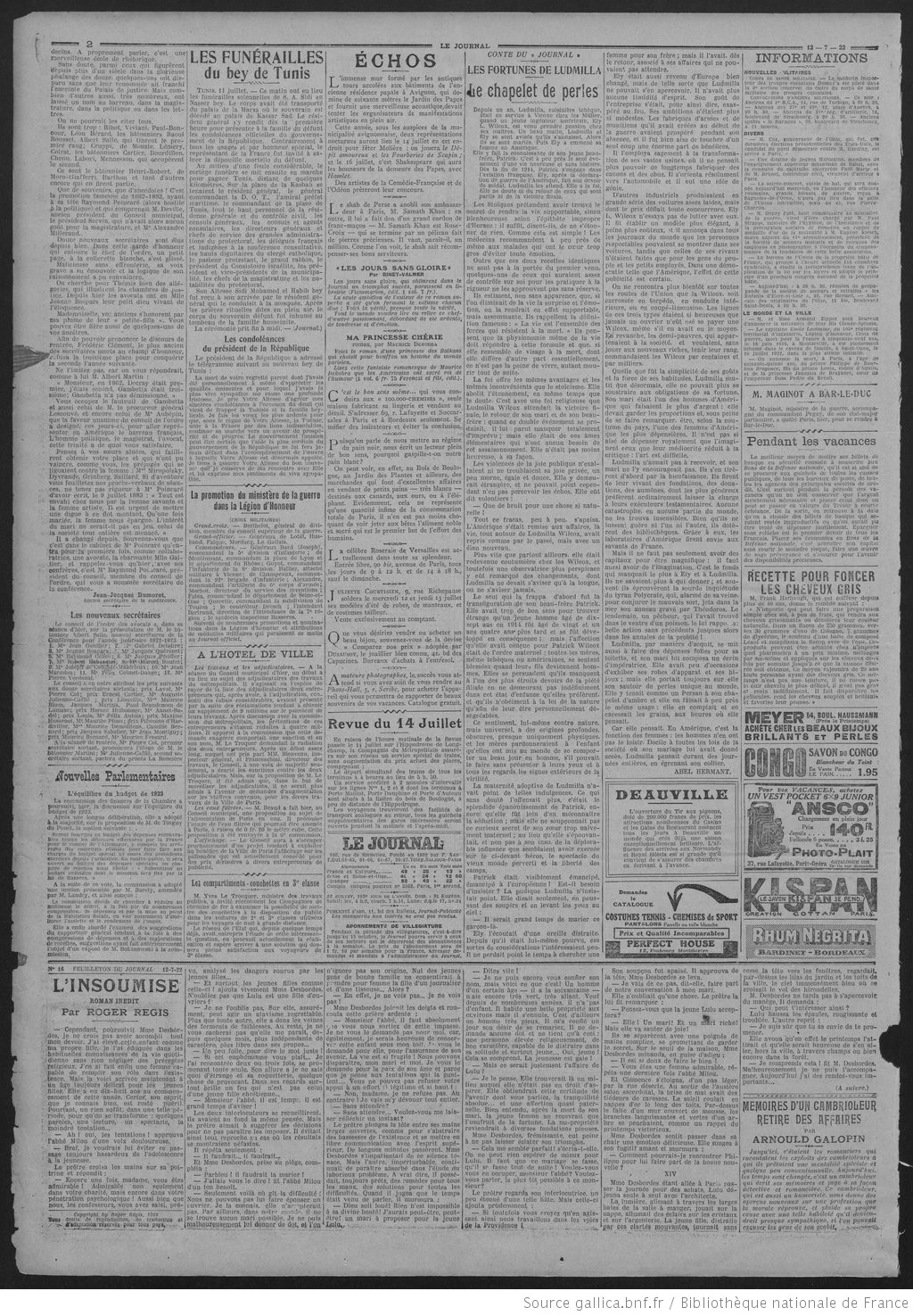 Le Journal édition du 12 juillet 1922 la page Jeanne Rospars secrétaire de la conférence avocate P1