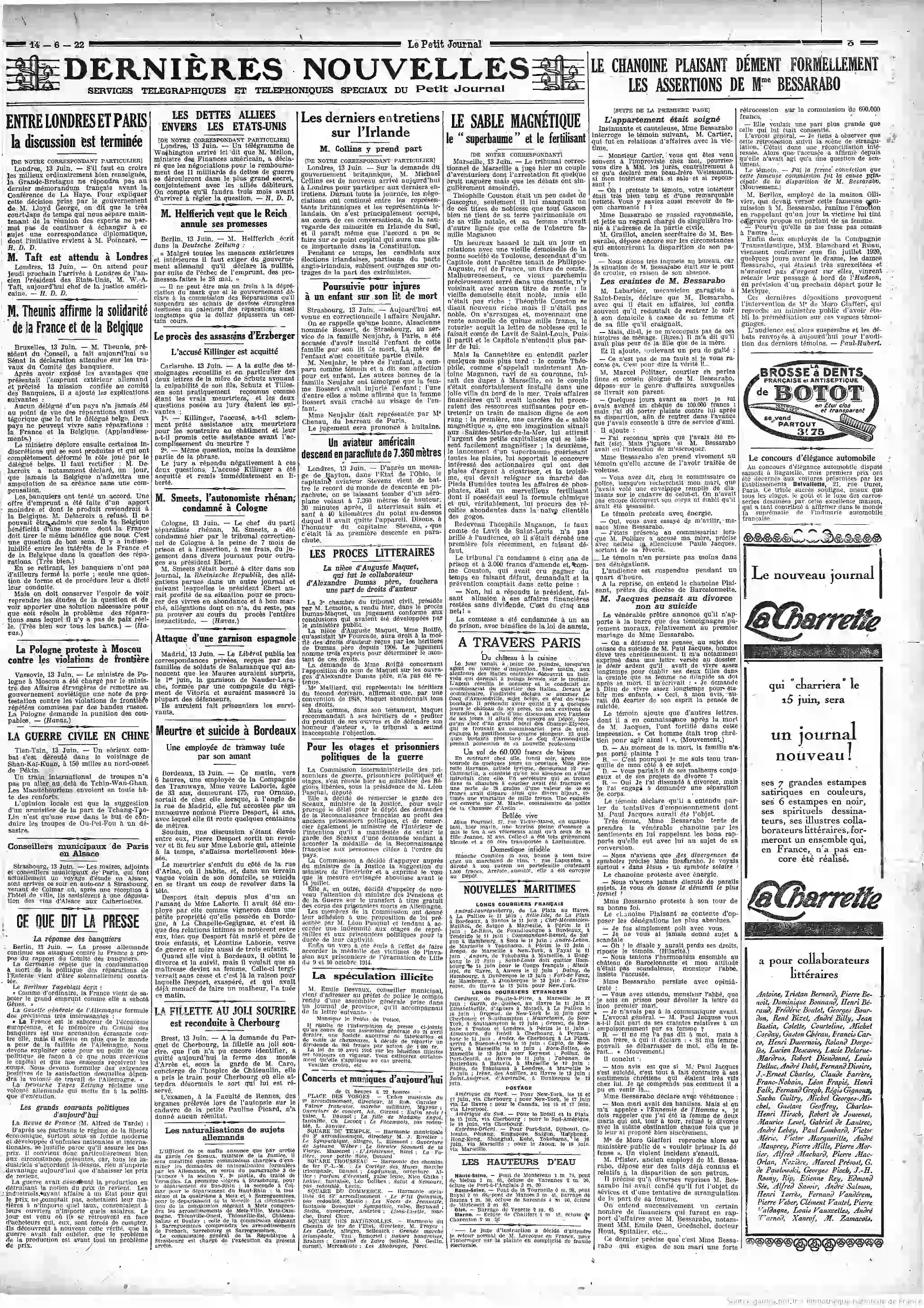 Le Petit journal du 14 juin 1922 Cocq d Ardmondville page 3