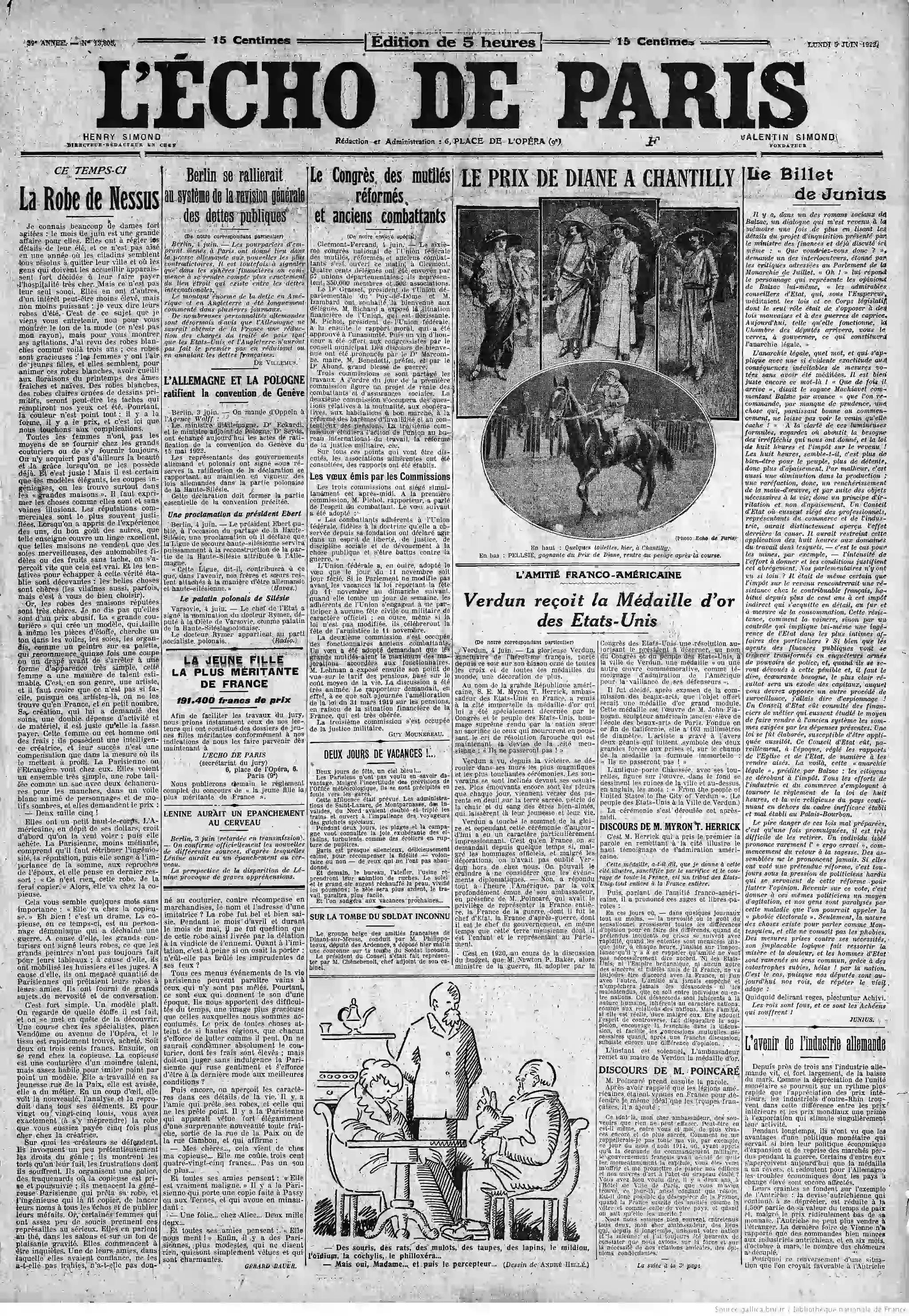 LÉcho de Paris édition du dimanche 05 juin 1922 le sport pur et gai la une 01